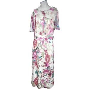 Jemma Purple,‎ Lilac, Green, White Water Floral Print Dress 16 Cottagecore